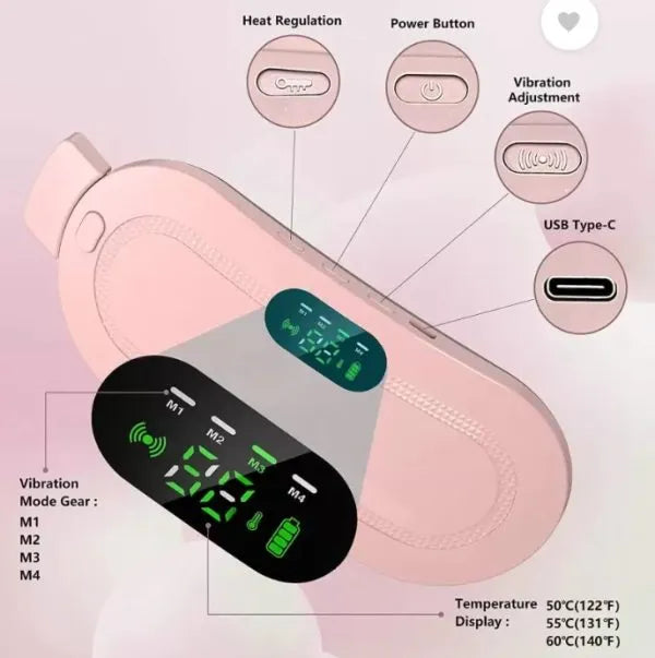 Heating Pad Women Period Pain Cramp Relief Belt | Portable Electric Menstrual Heating Pad With 3 Heat Levels & 4 Massage Modes For Belly And Waist Pain Relief
